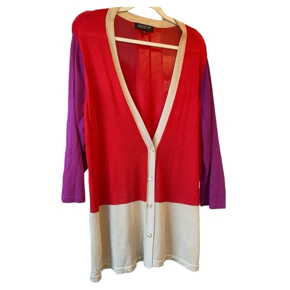 JONES NEW YORK Women’s Collection Red & Purple Thin Cardigan Sweater size 2X - Picture 3 of 11